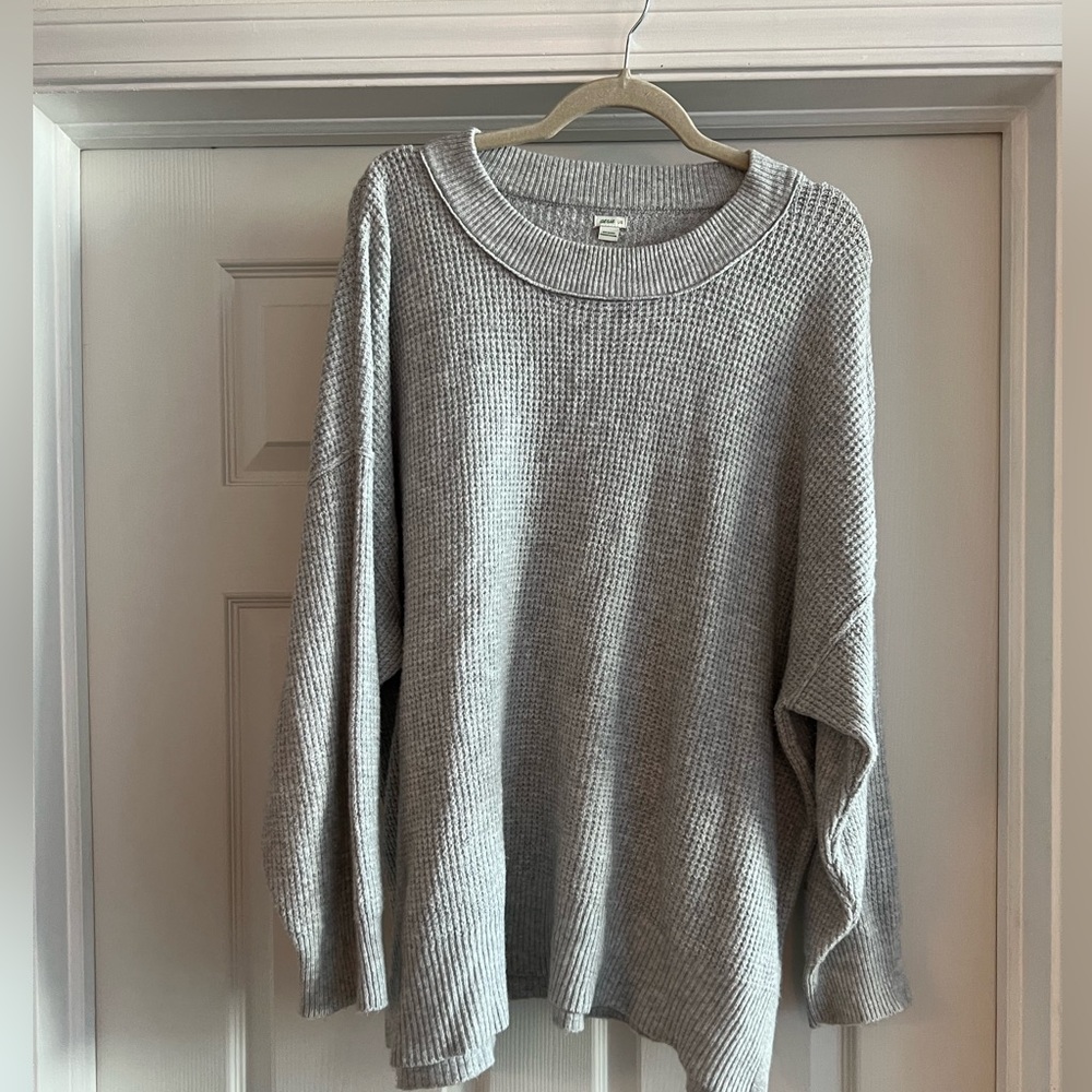 Oversized Aerie waffle knit sweater (grey) - super bump friendly!